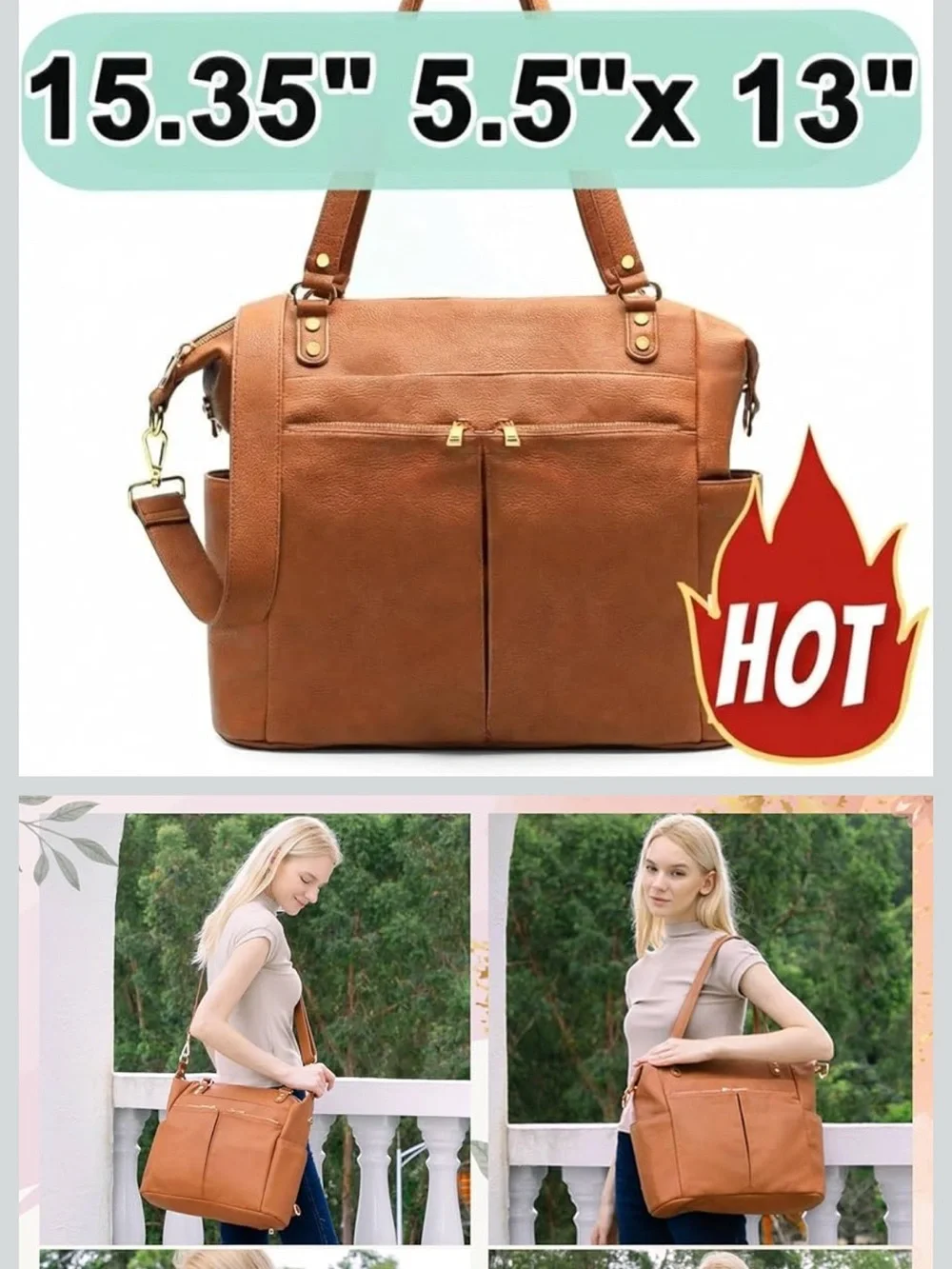 Classic Tan Baby Bag Tote with Adjustable Shoulder Strap